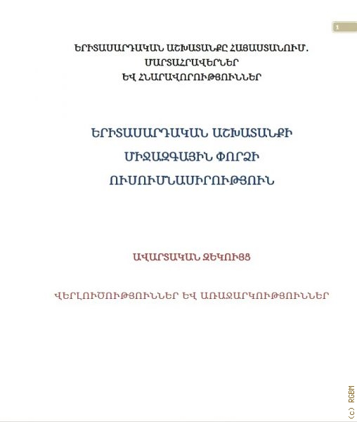 Работа с молодежью в Армении: вызовы и возможности. Отчет: анализ и рекомендации — б.г.